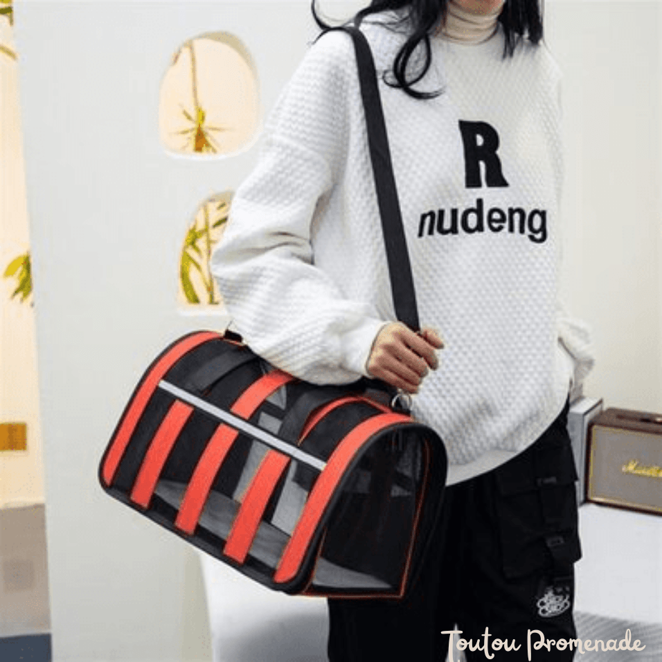 Sac de transport MeshPetCarrier rouge avec panneaux mesh respirants pour petits chiens