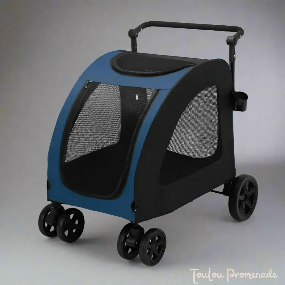 Poussette StrollyPet pour chien bleu avec roues tout-terrain et ventilation 