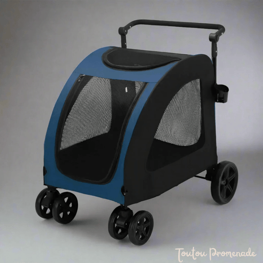 Poussette StrollyPet pour chien bleu avec roues tout-terrain et ventilation 