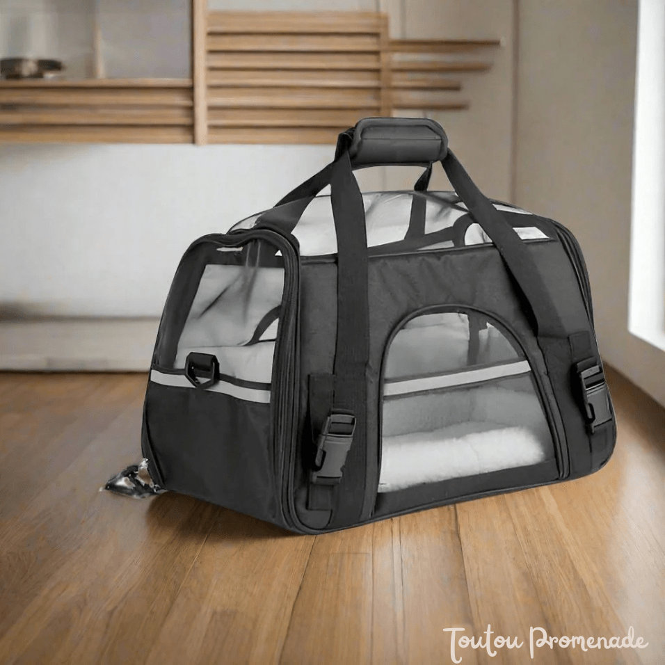 Vue des multiples poches de rangement du sac de transport DogCarrierBag